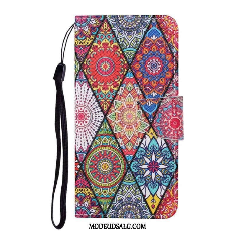 Flip Cover Samsung Galaxy A54 5G Patchwork Med Lanyard