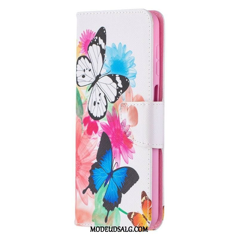 Flip Cover Samsung Galaxy M12 / A12 Malede Sommerfugle Og Blomster