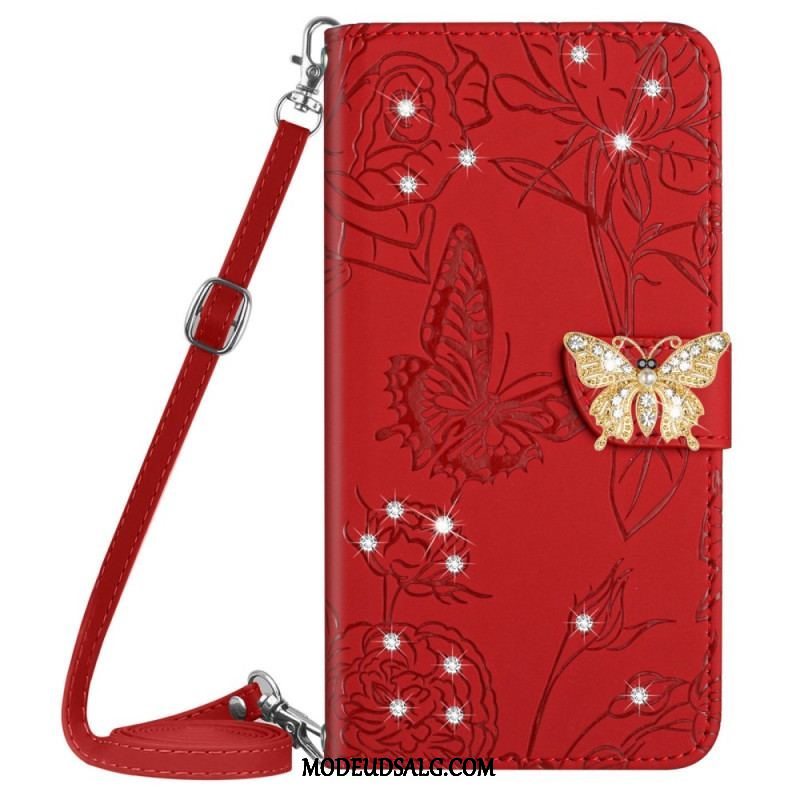 Flip Cover Samsung Galaxy M13 Butterfly Charm Og Skulderrem