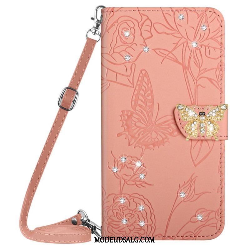 Flip Cover Samsung Galaxy M13 Butterfly Charm Og Skulderrem