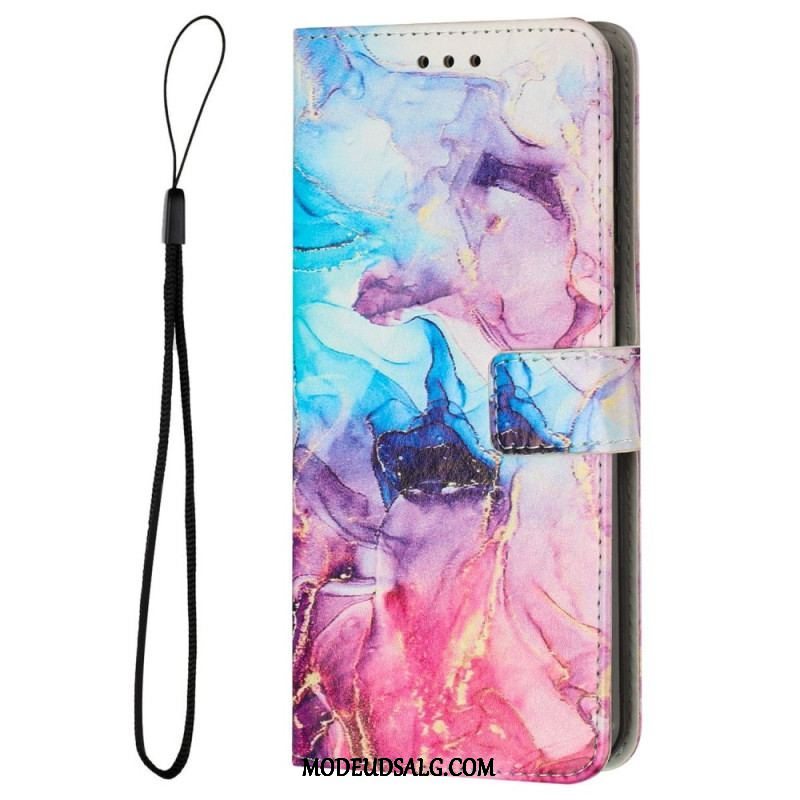 Flip Cover Samsung Galaxy M13 Marmor Med Snor