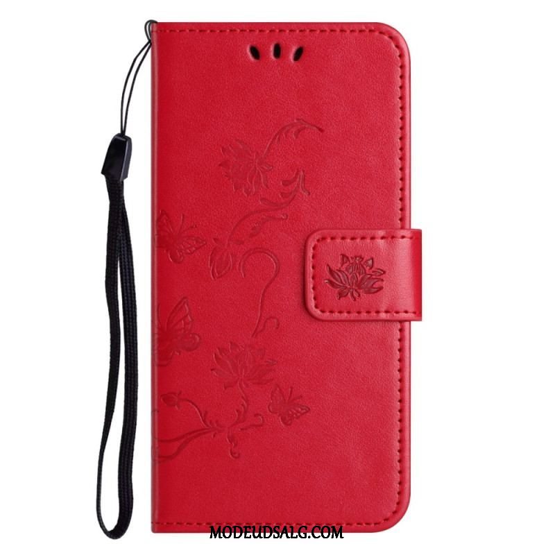 Flip Cover Samsung Galaxy M13 Med Snor Strappy Blomster