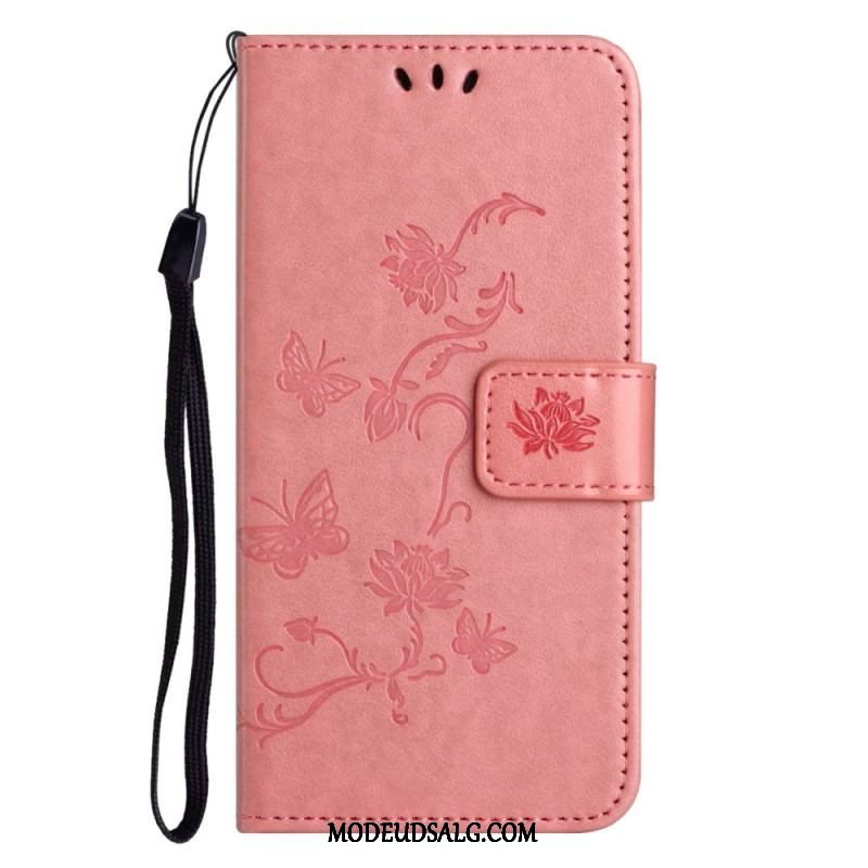 Flip Cover Samsung Galaxy M13 Med Snor Strappy Blomster