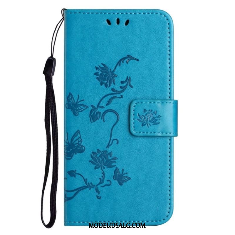 Flip Cover Samsung Galaxy M13 Med Snor Strappy Blomster