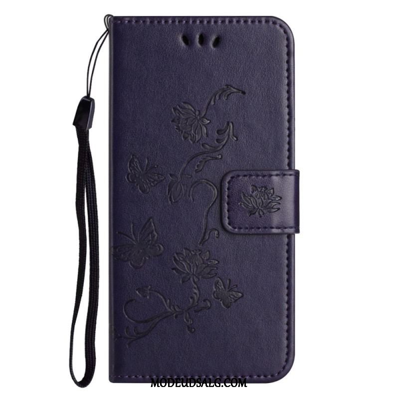 Flip Cover Samsung Galaxy M13 Med Snor Strappy Blomster