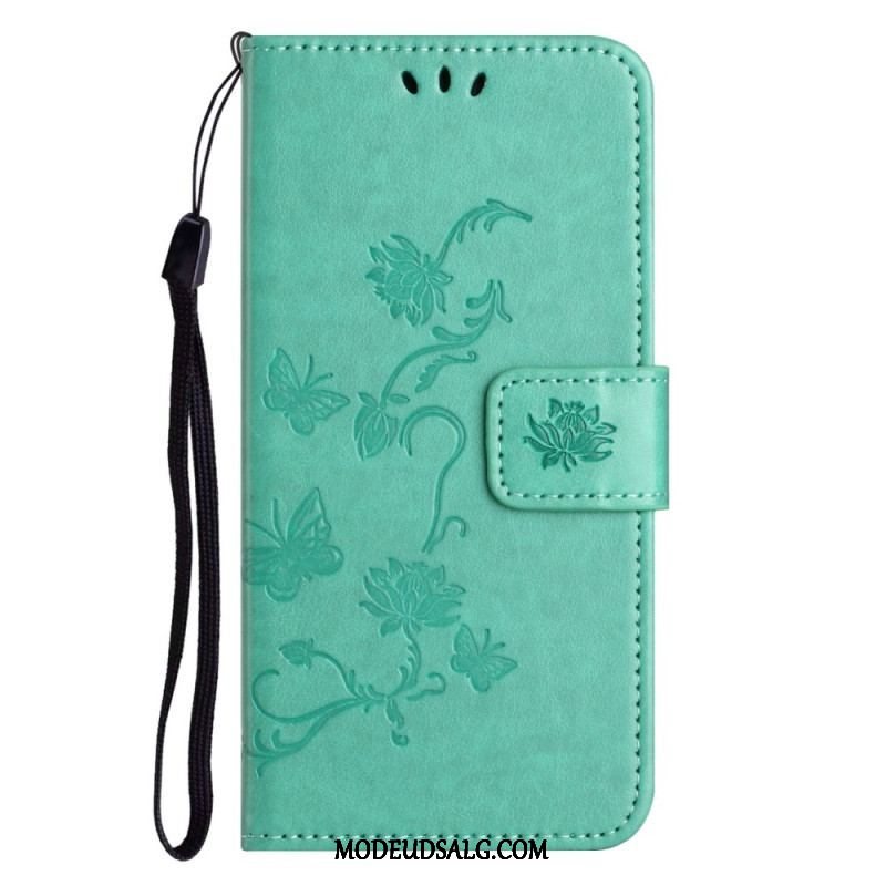 Flip Cover Samsung Galaxy M13 Med Snor Strappy Blomster