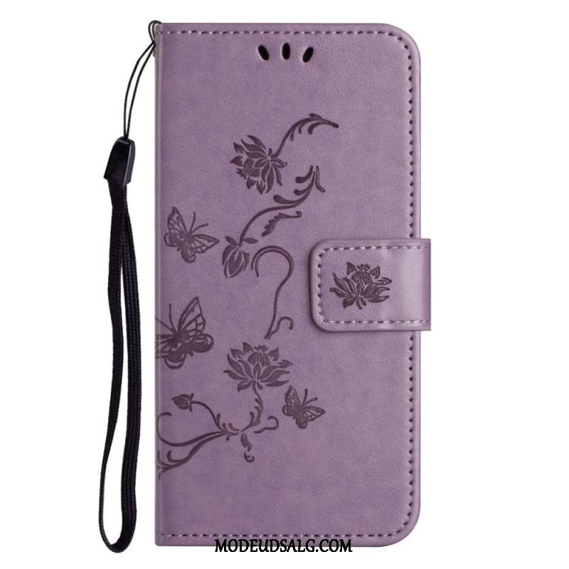 Flip Cover Samsung Galaxy M13 Med Snor Strappy Blomster