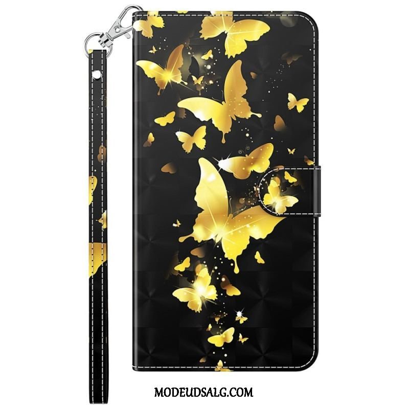 Flip Cover Samsung Galaxy M13 Med Snor Thong Sommerfugle