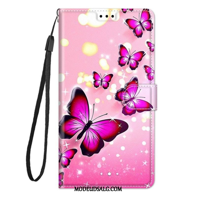 Flip Cover Samsung Galaxy M23 5G Med Snor Strap Butterflies Fan