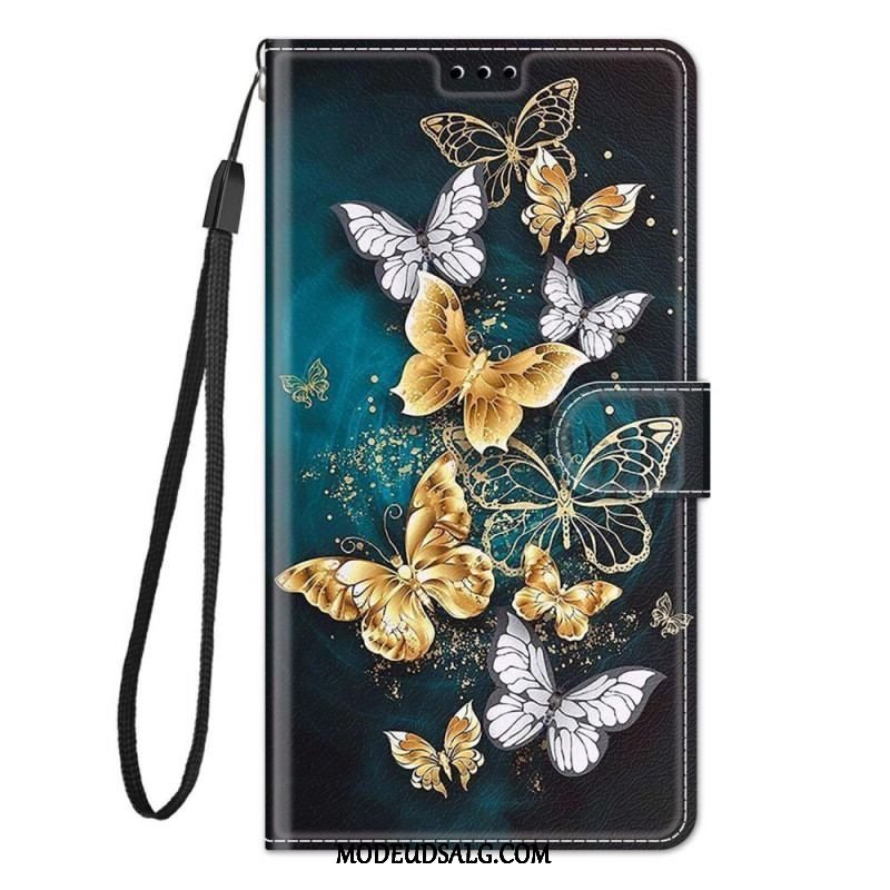 Flip Cover Samsung Galaxy M23 5G Med Snor Strap Butterflies Fan