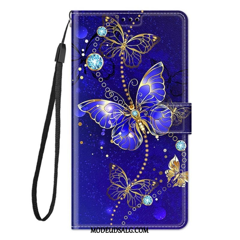 Flip Cover Samsung Galaxy M23 5G Med Snor Strap Butterflies Fan