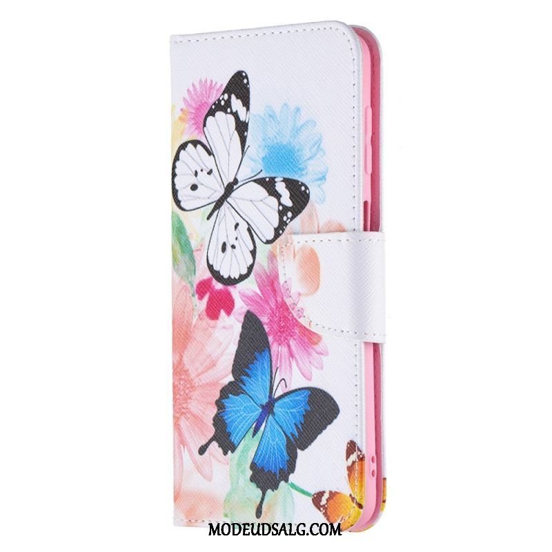 Flip Cover Samsung Galaxy M32 Malede Sommerfugle Og Blomster