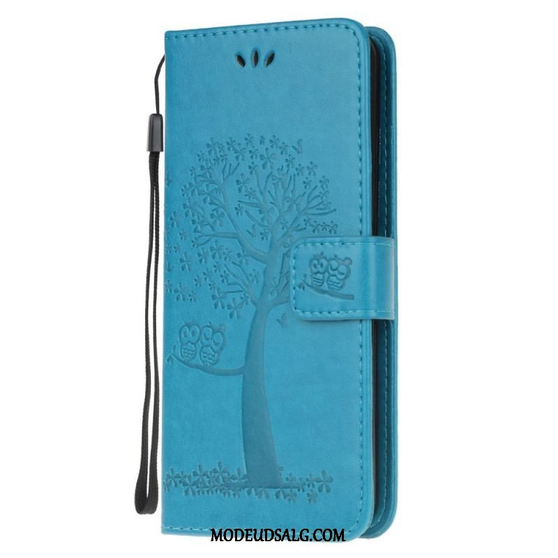 Flip Cover Samsung Galaxy M32 Med Snor Thong Træ Og Ugler