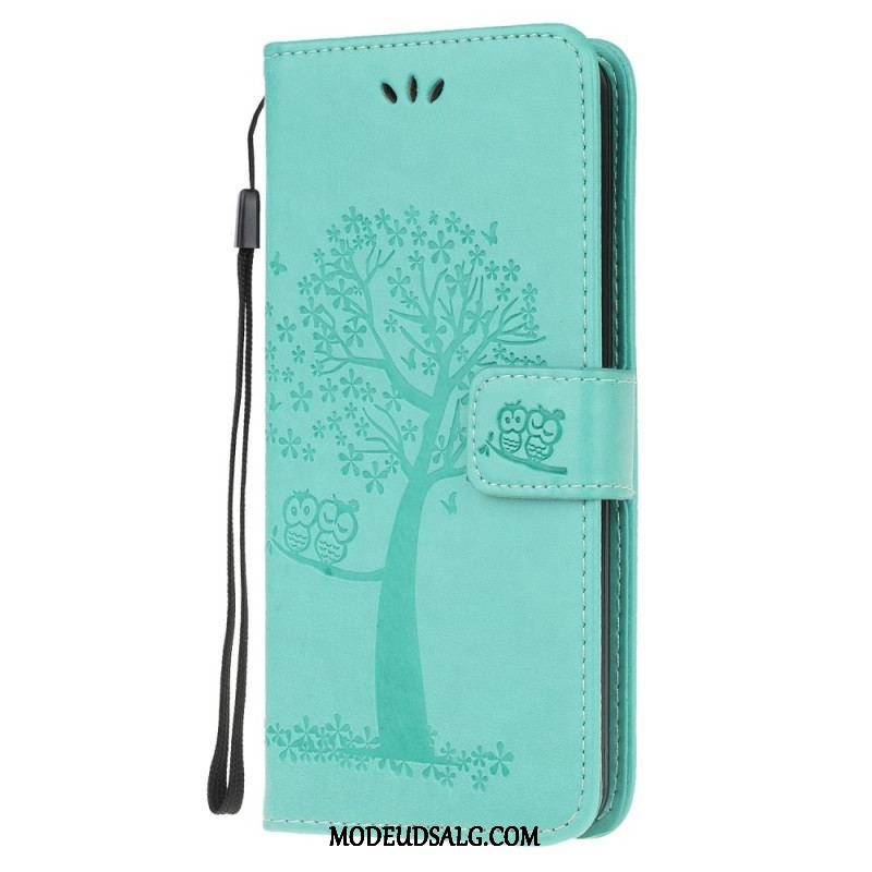 Flip Cover Samsung Galaxy M32 Med Snor Thong Træ Og Ugler