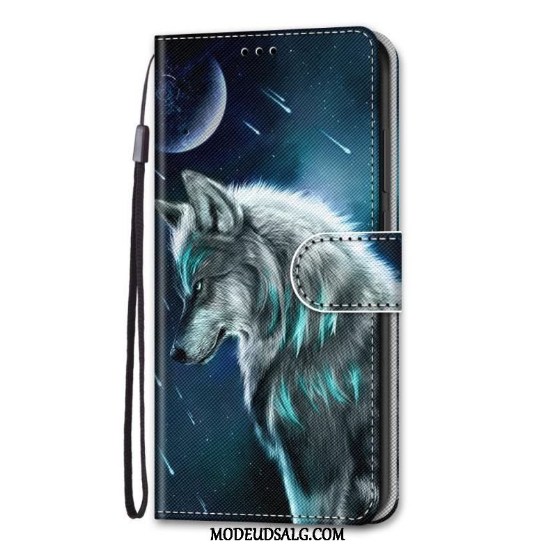 Flip Cover Samsung Galaxy M53 5G Med Snor Lanyard Wolf