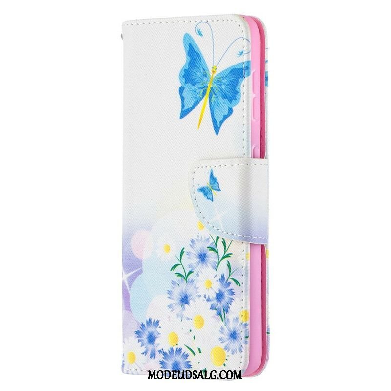 Flip Cover Samsung Galaxy S21 5G Malede Sommerfugle Og Blomster