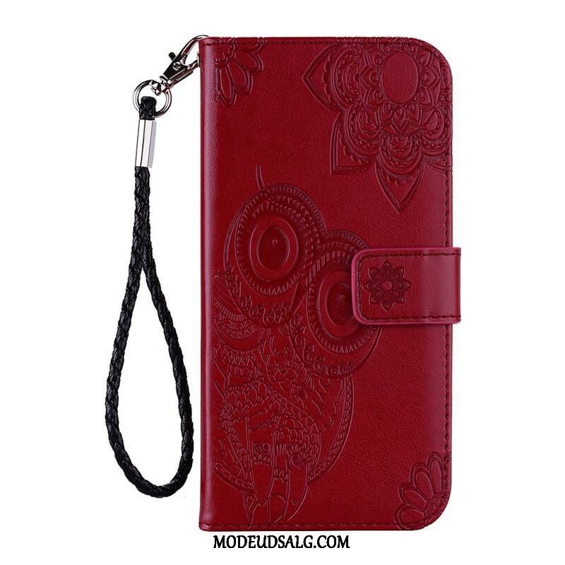 Flip Cover Samsung Galaxy S21 FE Ugle Mandala Og Lanyard