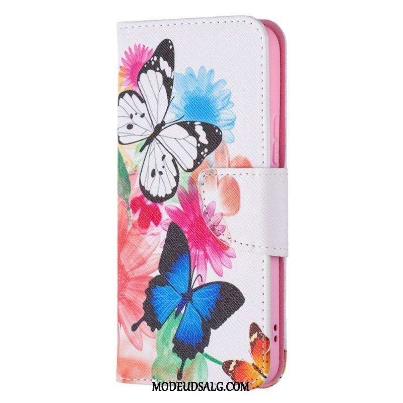 Flip Cover Samsung Galaxy S22 5G Malede Sommerfugle Og Blomster