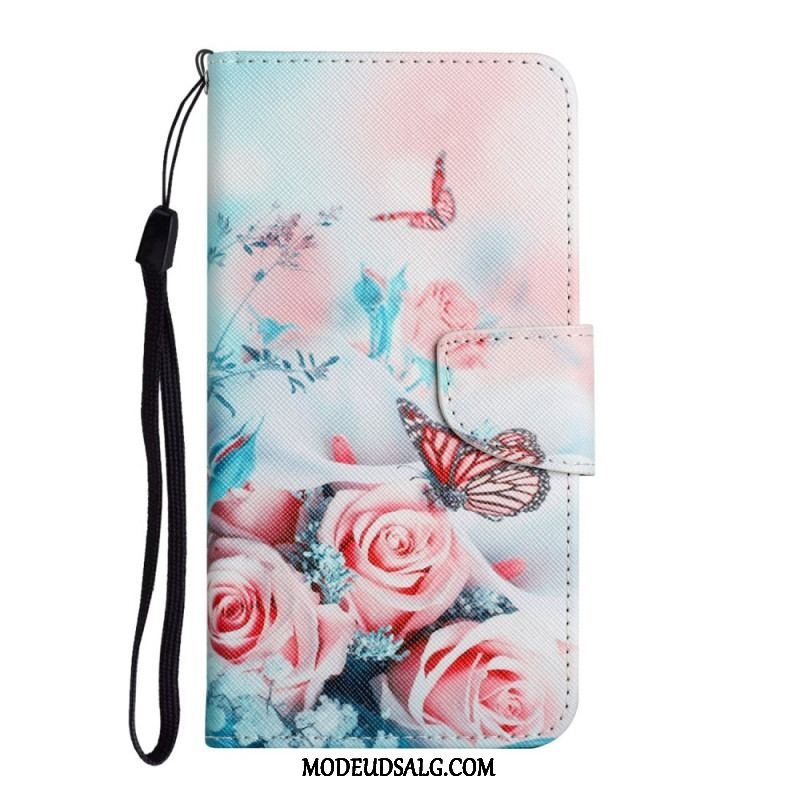 Flip Cover Samsung Galaxy S22 Plus 5G Buket Af Blomster Og Sommerfugle