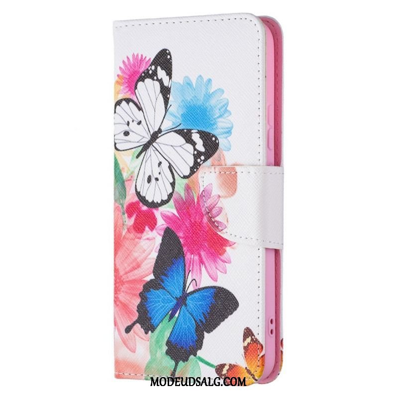 Flip Cover Samsung Galaxy S22 Plus 5G Malede Sommerfugle Og Blomster