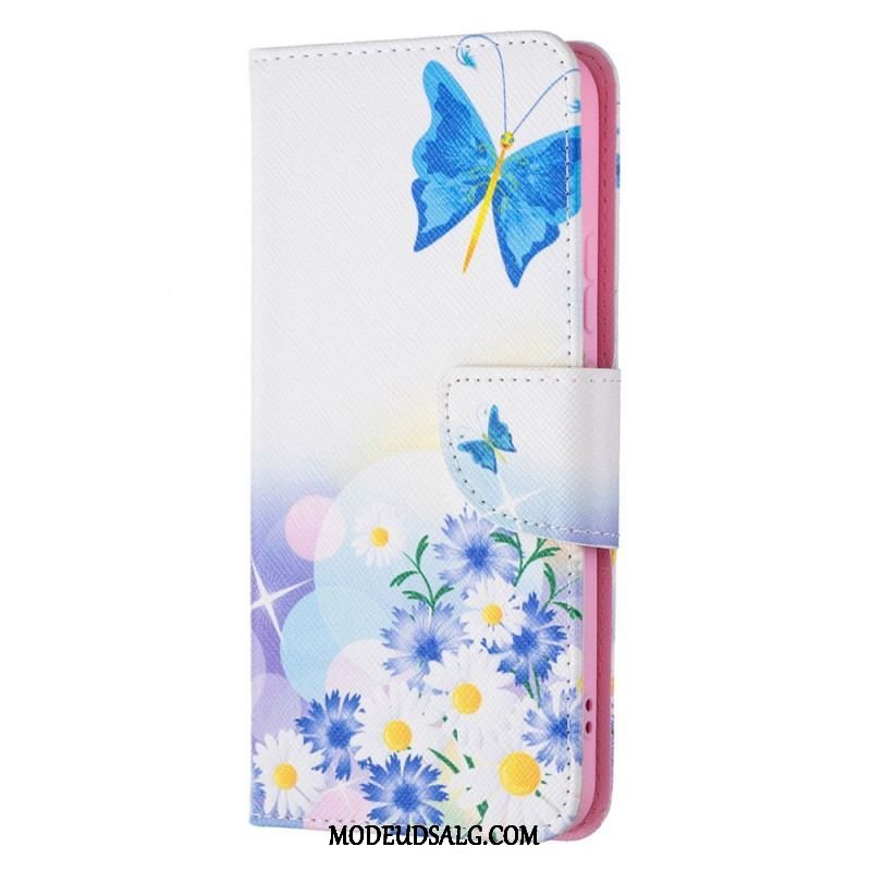 Flip Cover Samsung Galaxy S22 Plus 5G Malede Sommerfugle Og Blomster