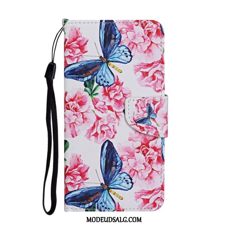 Flip Cover Samsung Galaxy S22 Ultra 5G Butterflies Floral Lanyard