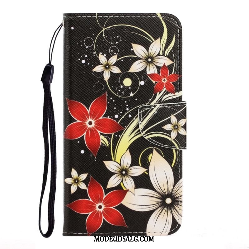 Flip Cover Samsung Galaxy S22 Ultra 5G Med Snor Farverige Strappy Blomster