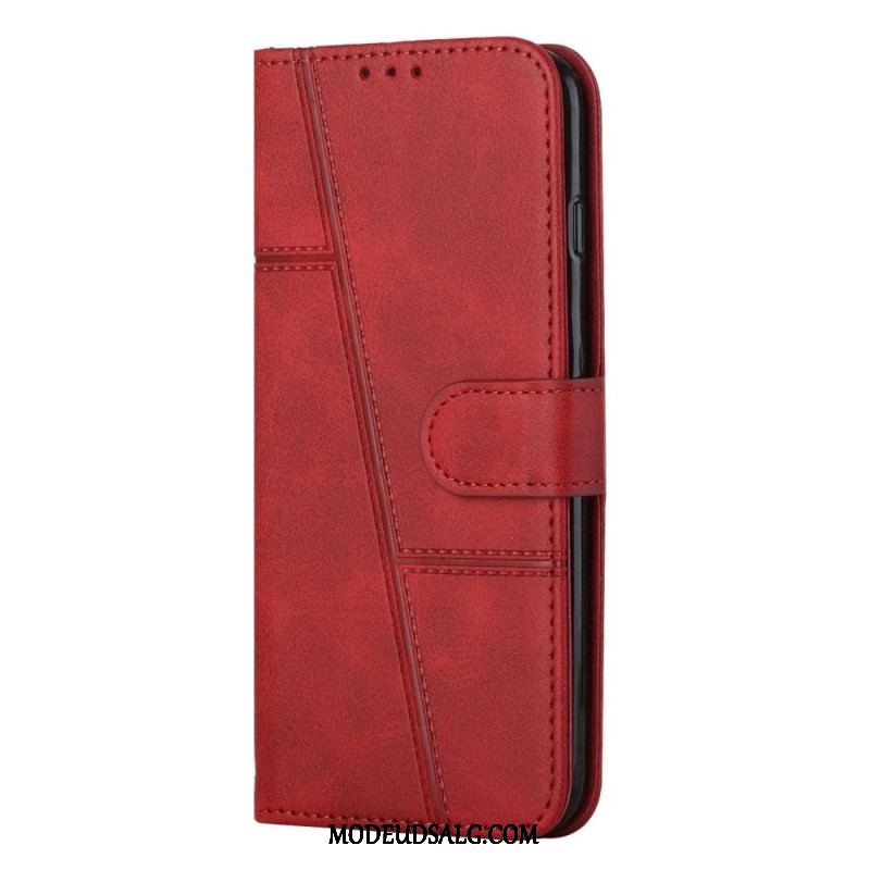 Flip Cover Samsung Galaxy S23 5G Med Snor Strappy Geometrisk Læderstil