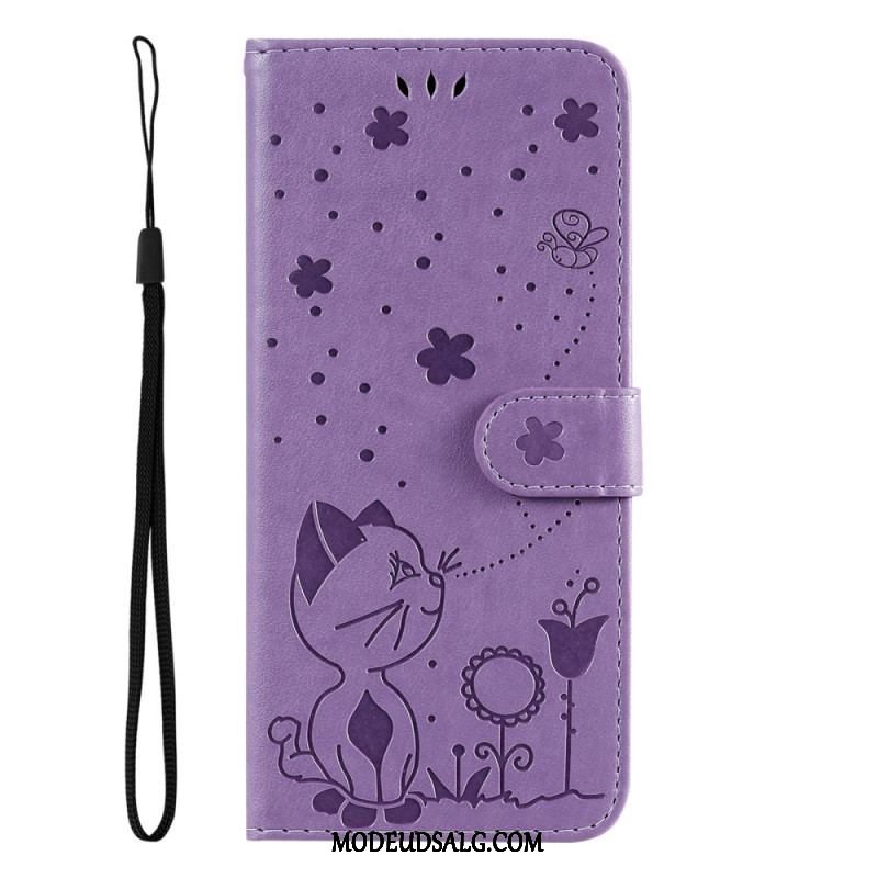 Flip Cover Samsung Galaxy S23 5G Med Snor Strappy Kat Og Bier