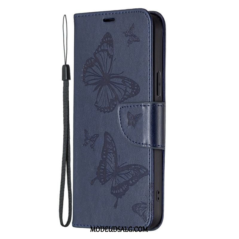 Flip Cover Samsung Galaxy S23 5G Med Snor Thong Sommerfugle