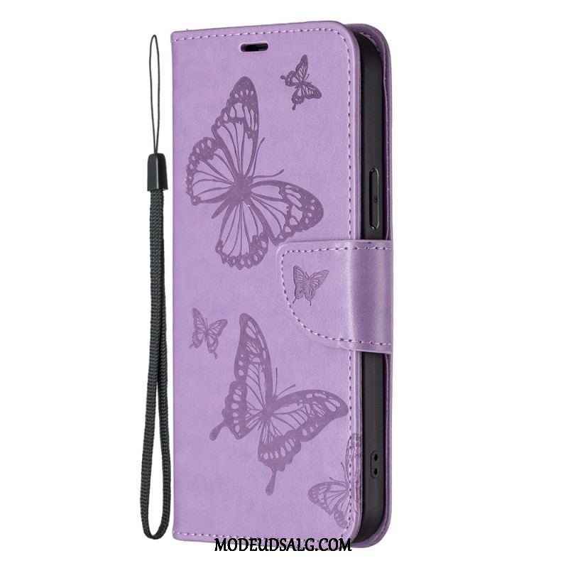 Flip Cover Samsung Galaxy S23 5G Med Snor Thong Sommerfugle