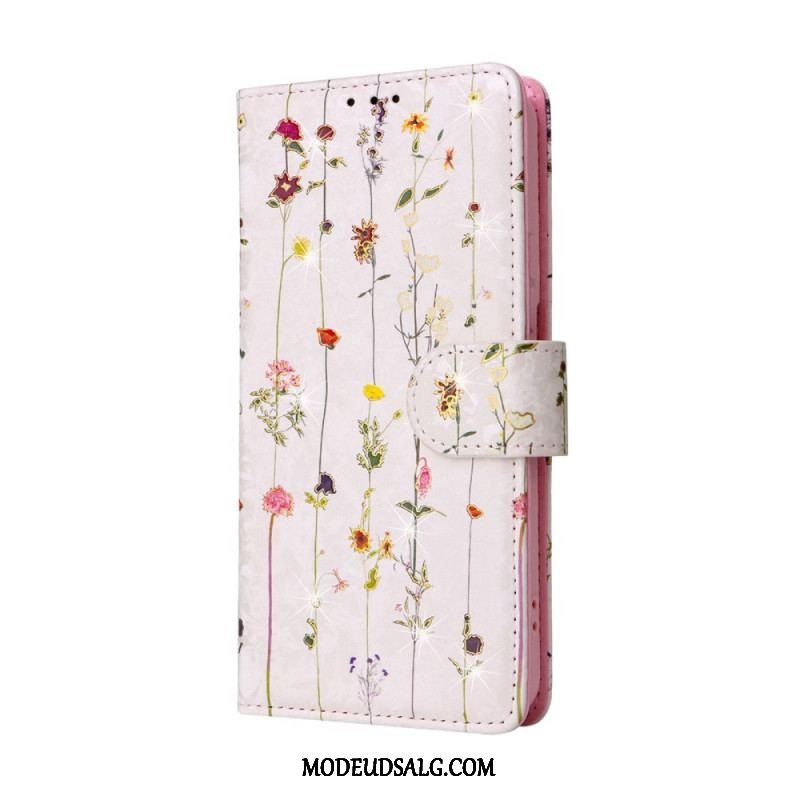 Flip Cover Samsung Galaxy S23 5G Rfid-blomster Med Snor