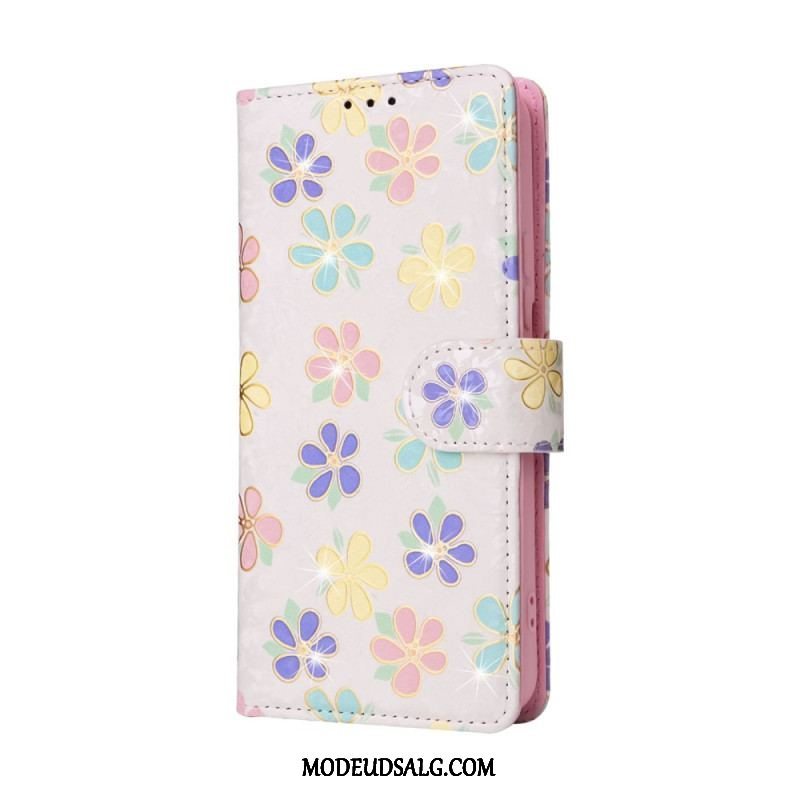 Flip Cover Samsung Galaxy S23 5G Rfid-blomster Med Snor