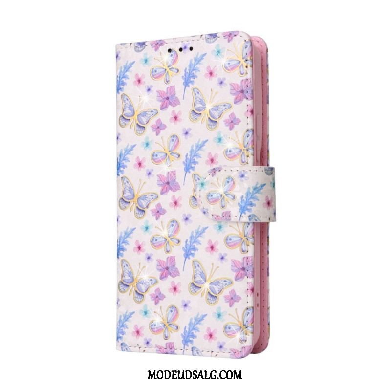 Flip Cover Samsung Galaxy S23 5G Rfid-blomster Med Snor