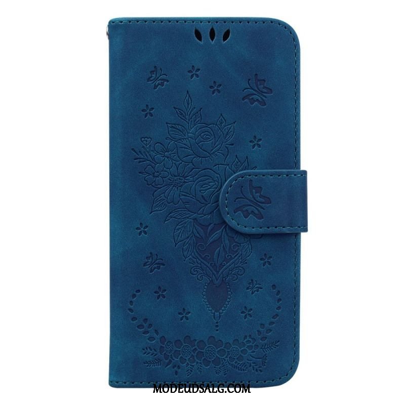 Flip Cover Samsung Galaxy S23 Plus 5G Med Snor Strappy Roser Og Sommerfugle