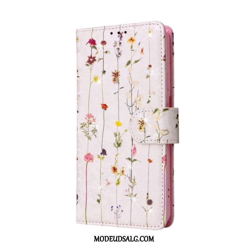 Flip Cover Samsung Galaxy S23 Plus 5G Rfid-blomster Med Snor