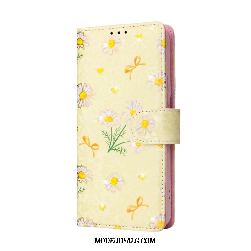 Flip Cover Samsung Galaxy S23 Plus 5G Rfid-blomster Med Snor