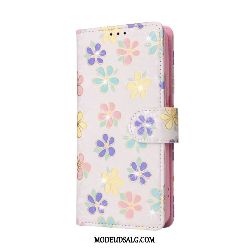 Flip Cover Samsung Galaxy S23 Plus 5G Rfid-blomster Med Snor