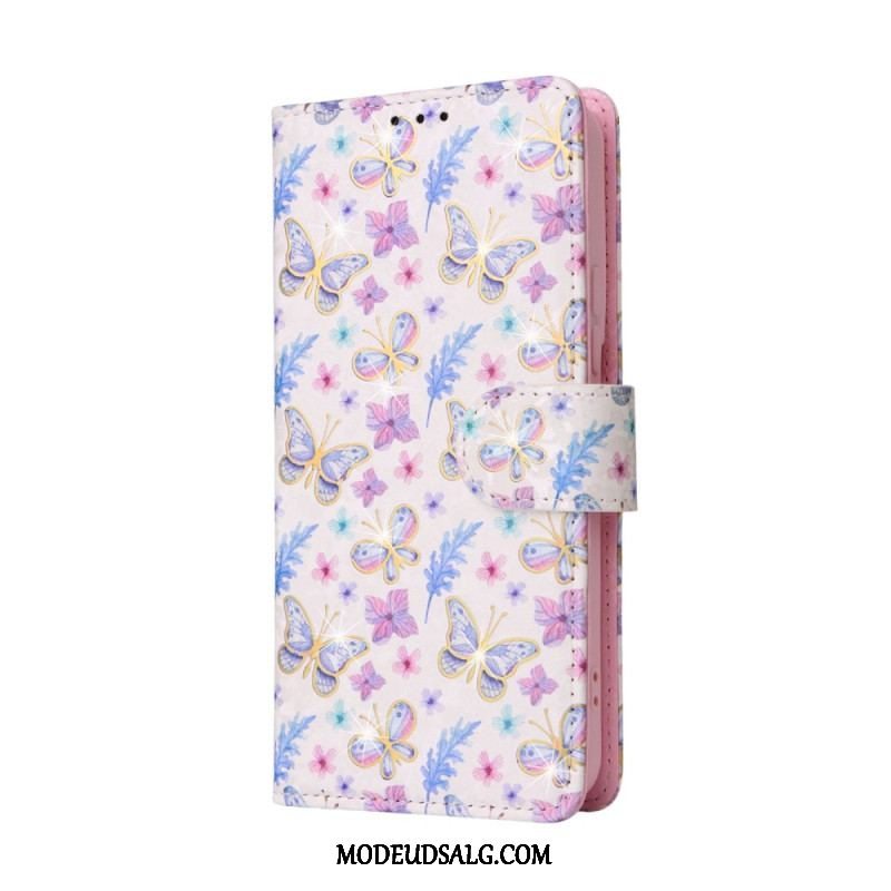 Flip Cover Samsung Galaxy S23 Plus 5G Rfid-blomster Med Snor