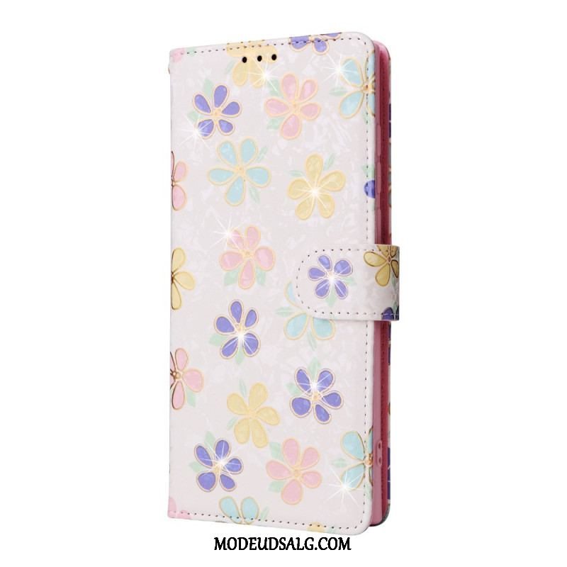 Flip Cover Samsung Galaxy S23 Ultra 5G Rfid-blomster Med Snor