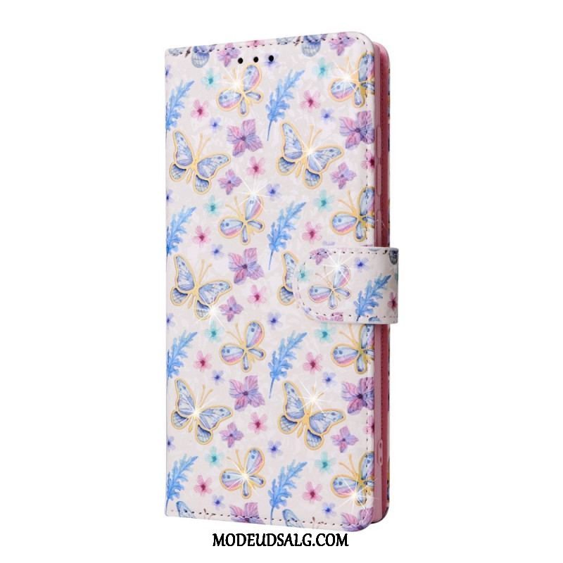 Flip Cover Samsung Galaxy S23 Ultra 5G Rfid-blomster Med Snor