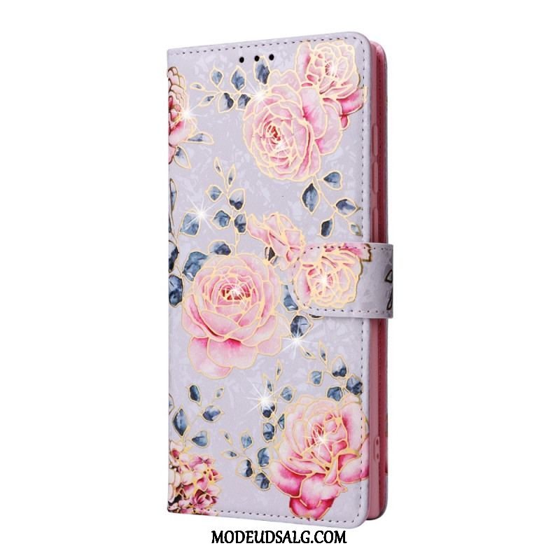 Flip Cover Samsung Galaxy S23 Ultra 5G Rfid-blomster Med Snor