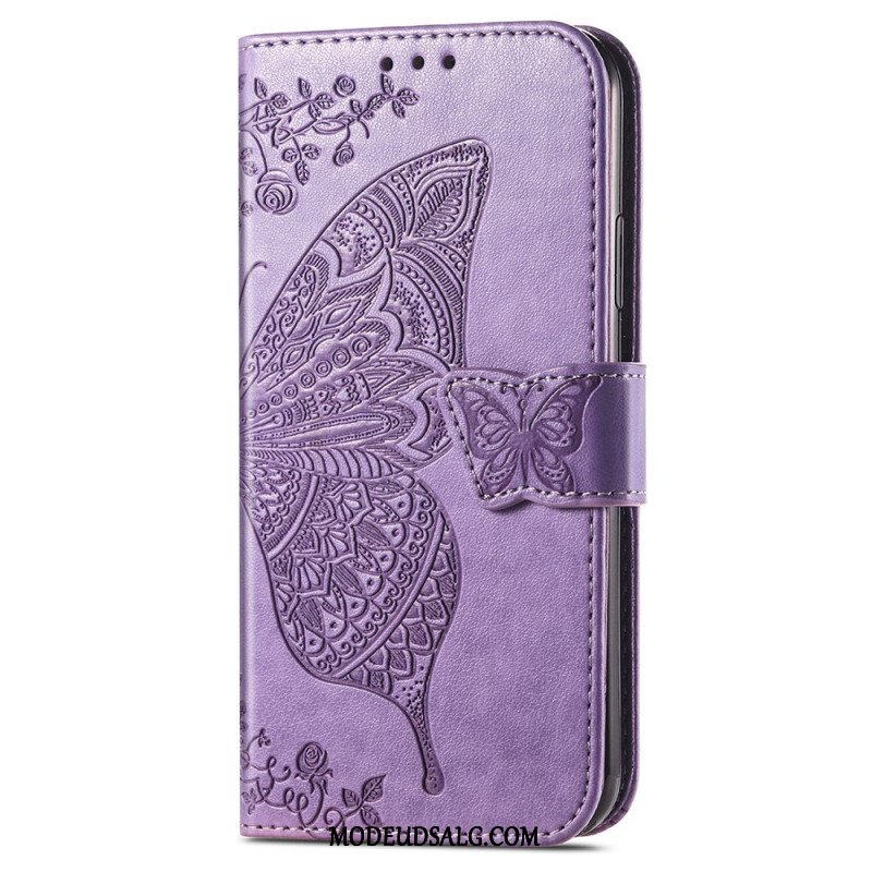 Flip Cover Samsung Galaxy S24 Ultra 5g Barok Sommerfugl Med Rem