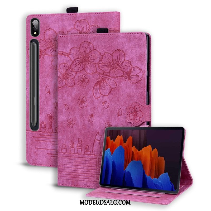 Flip Cover Samsung Galaxy Tab S9 Plus Katte Og Blomster Mønster