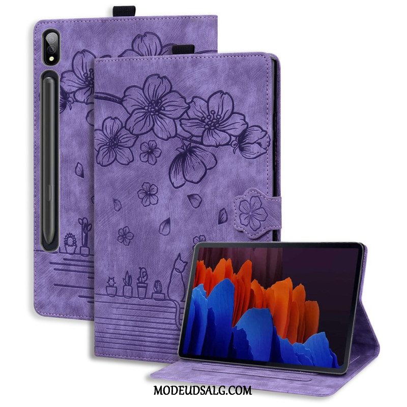 Flip Cover Samsung Galaxy Tab S9 Plus Katte Og Blomster Mønster