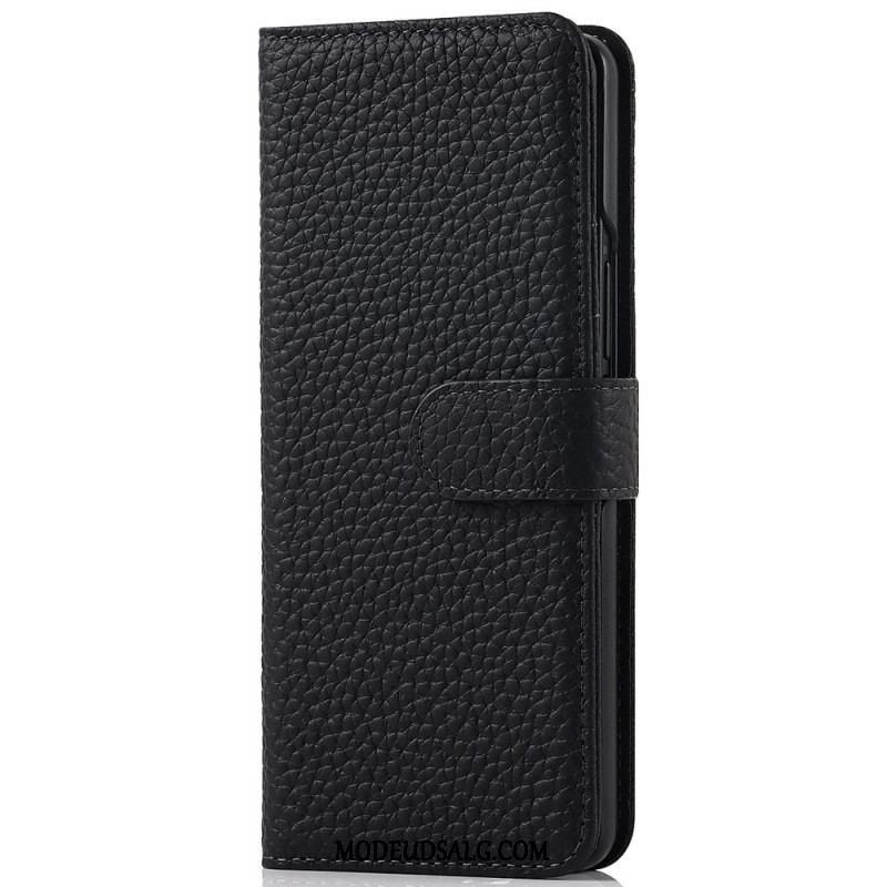 Flip Cover Samsung Galaxy Z Fold 3 5G Penholder I Ægte Litchi-læder