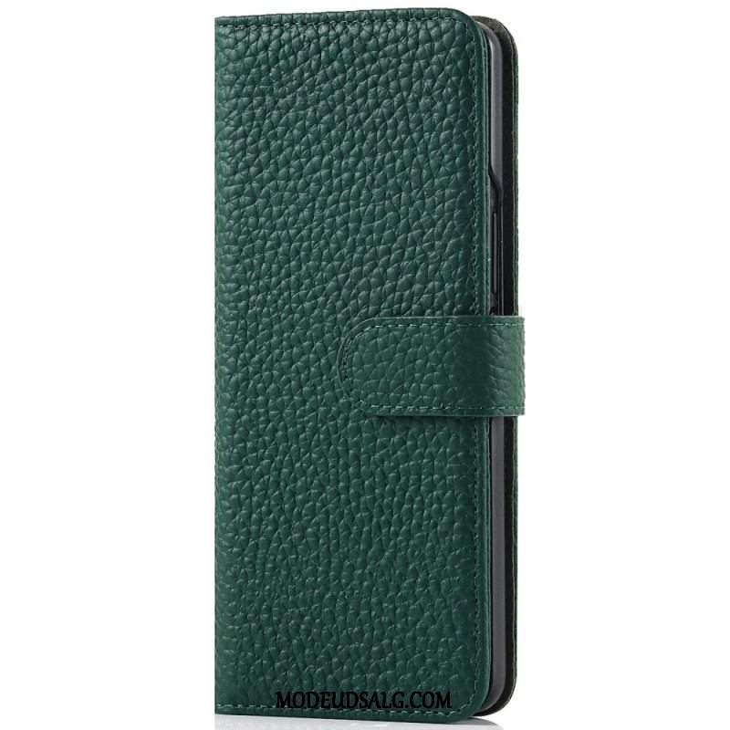 Flip Cover Samsung Galaxy Z Fold 3 5G Penholder I Ægte Litchi-læder