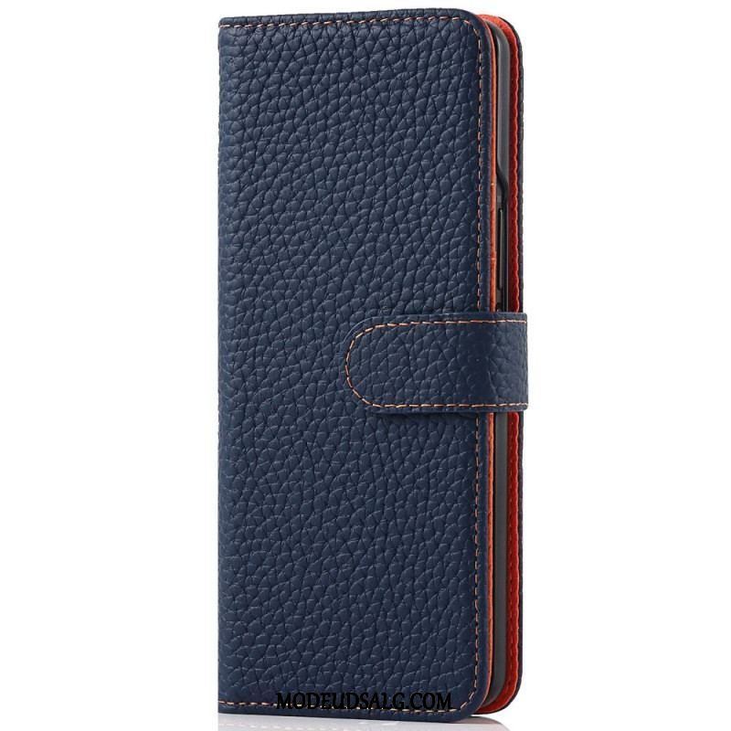 Flip Cover Samsung Galaxy Z Fold 3 5G Penholder I Ægte Litchi-læder