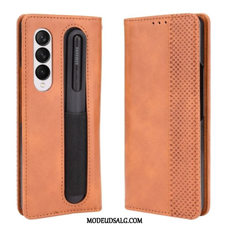 Flip Cover Samsung Galaxy Z Fold 3 5G Stiliseret Stylus Holder I Lædereffekt