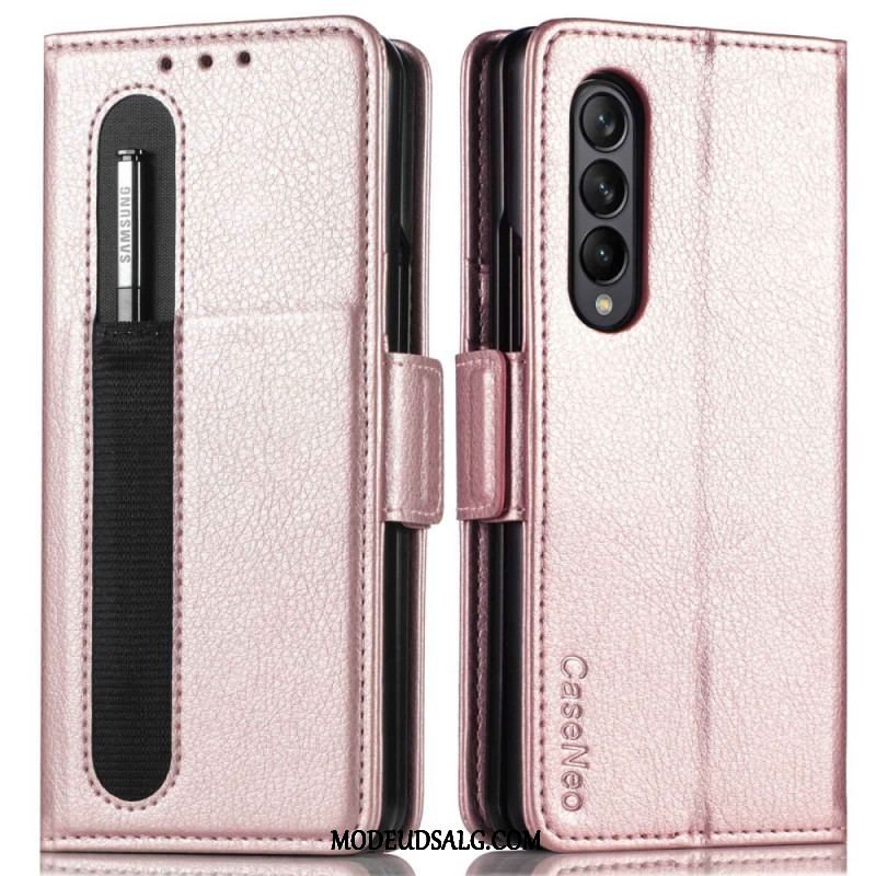 Flip Cover Samsung Galaxy Z Fold 4 Caseneo Litchi-pen I Imiteret Læder